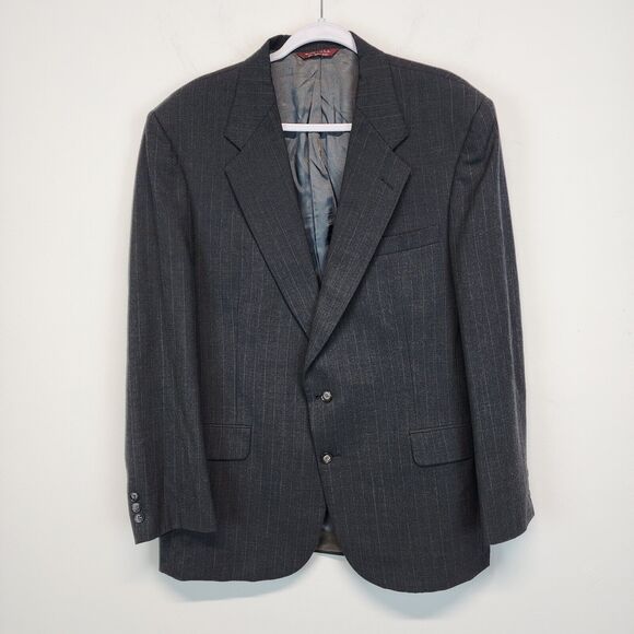 Botany 500 Pinstripe Wool Sport Coat Blazer Mens 44 Charcoal 2 Button Couture - Picture 1 of 16